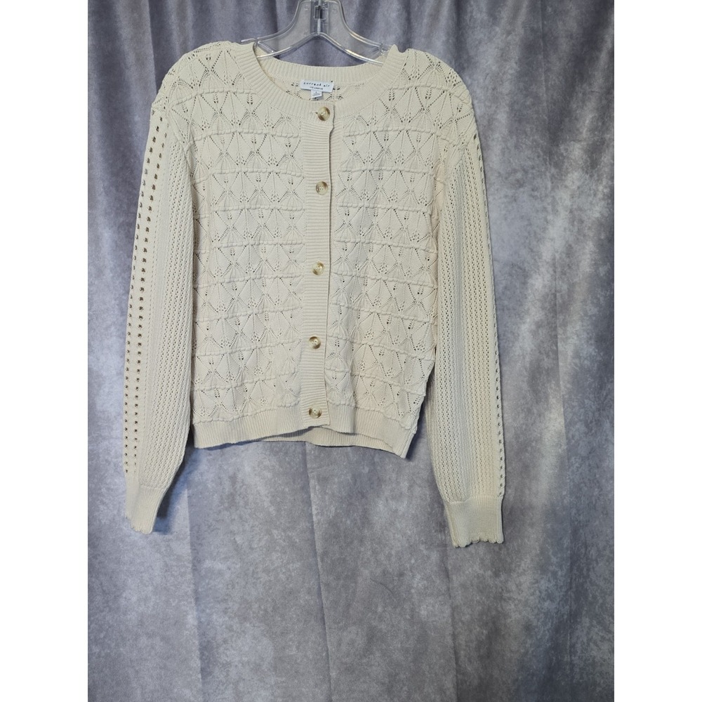 Current Air Cream Eyelet/pointelle Knit Button Up Cardigan Size L